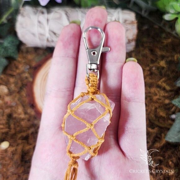 Raw Rose Quartz Crystal Keychain #9 - Picture 2 of 2